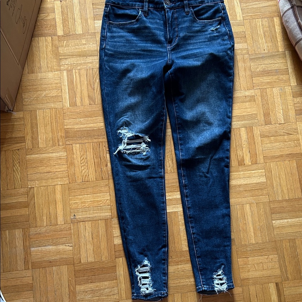 American Eagle Outfitters Dark Blue Distressed Skinny Jeans